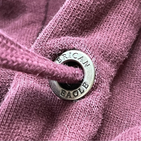 American Eagle AEO Super Soft Slub Hoodie T-Shirt Burgundy Comfy Sweatshirt Sz S - Picture 13 of 16